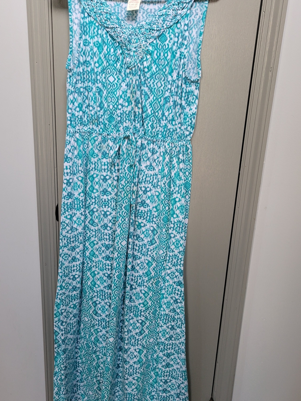 Faded Glory Teal and White Printed Maxi Dress Like New Size L